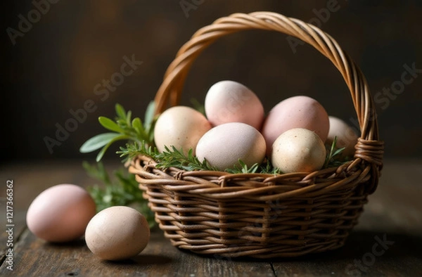 Fototapeta Easter eggs are in a basket, Easter holiday