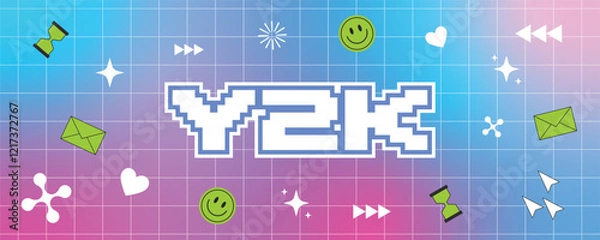 Obraz Y2K Aesthetic Design: Retro Futuristic Grid, Neon Icons, Pixel Graphics & Nostalgic 2000s Vibes for Trendy Digital Art