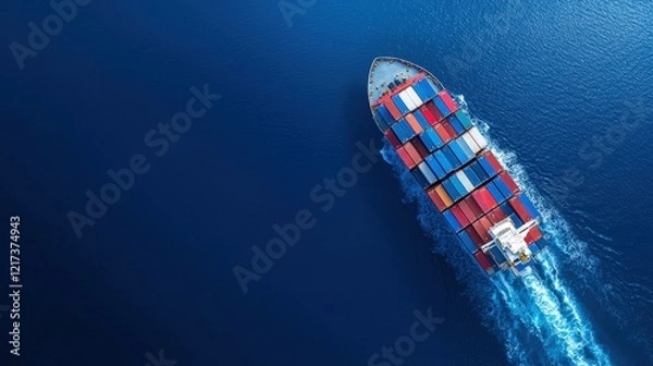 Fototapeta Large container ship sailing in the ocean for sea freight logistics and transportation automation
