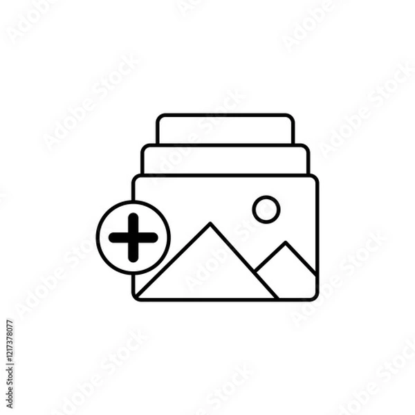 Fototapeta gallery icon with plus sign, simple flat style, pictogram logo symbol vector illustration, isolated on white for mobile app