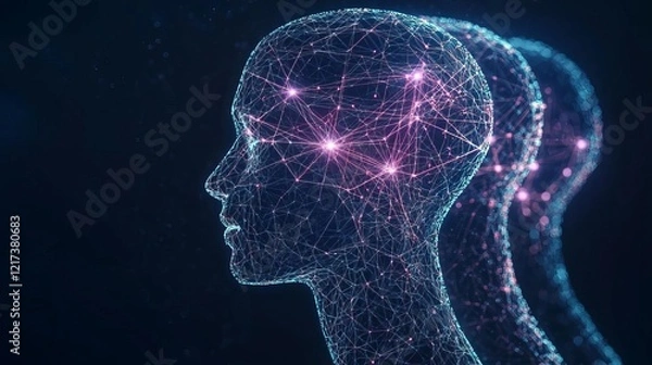 Fototapeta Business team building brainstorm goal imagine innovation Abstract digital network of human heads.