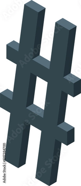 Obraz 3d isometric hashtag symbol representing social media trends and online communication