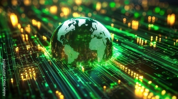 Obraz A green globe is on a green background