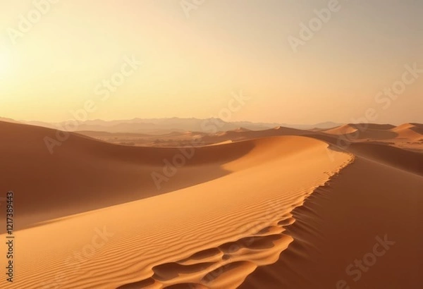 Fototapeta Sand dunes with footprints under hazy sky