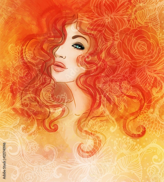 Fototapeta Woman face. Watercolor fashion illustration.