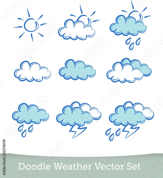 Fototapeta weather doodle set  isolated on white background. Vector