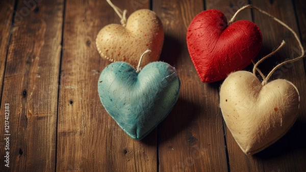 Fototapeta Colorful Heart Shaped Objects in Artistic Arrangement with Emotional and Love Concept