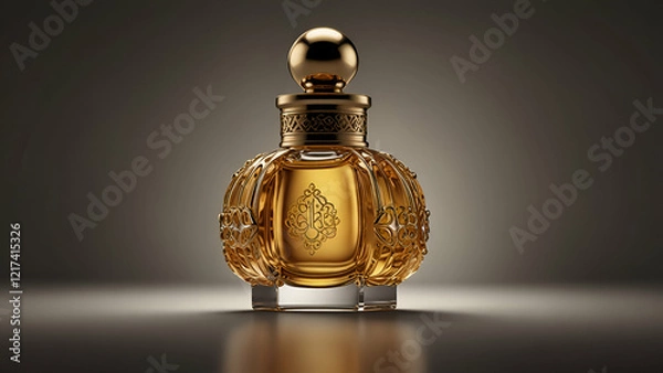 Fototapeta Golden Perfume Bottle with Elegant Cap and Delicate Design Luxurious Fragrance