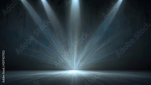 Fototapeta Soft Blue Foggy Stage Lights Atmospheric Background for Concert Performance Show and Creative Events.