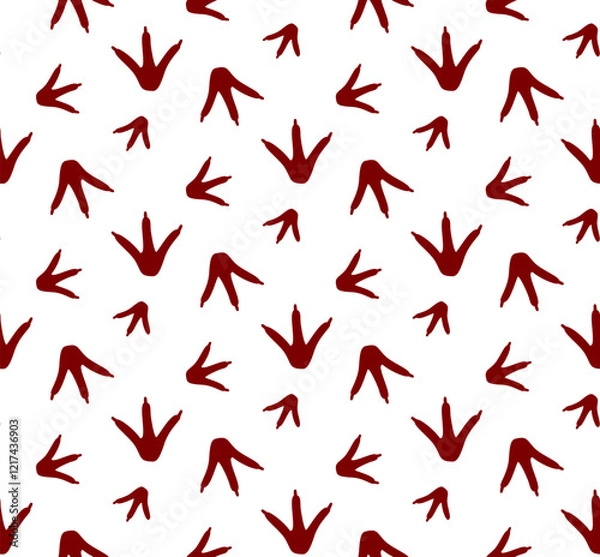 Obraz Seamless pattern. Paw footprints of crow, raven, magpie, sparrow, dove, bird. rooster paw print, silhouette. Vector isolated on white. Pet shop, textile, print, clothing, textile, wrapping, postcard