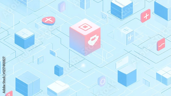 Obraz Abstract isometric illustration of a data center with servers and cloud computing. medical icon