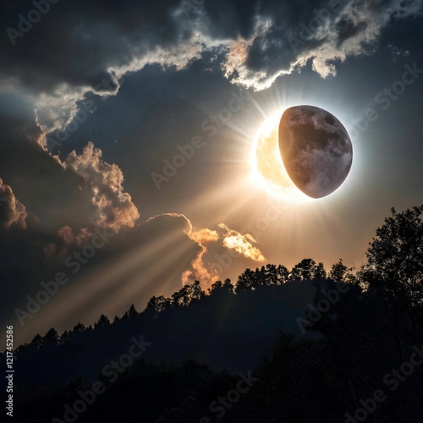Fototapeta A solar eclipse occurs when the moon blocks the sun's light, casting a shadow on Earth