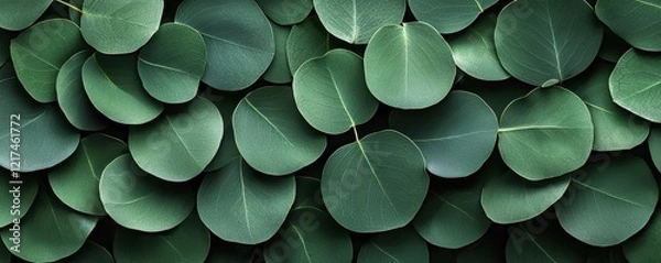 Fototapeta Vibrant green eucalyptus branches with round, smooth leaves on slender stems, creating a fresh and soothing botanical presentation