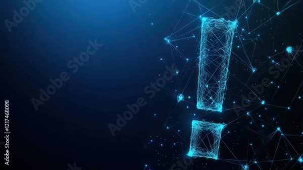 Fototapeta Abstract polygonal exclamation mark on dark blue background.