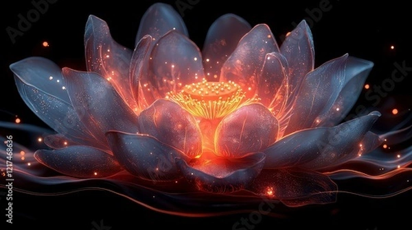 Fototapeta Glowing translucent lotus flower with fiery center.