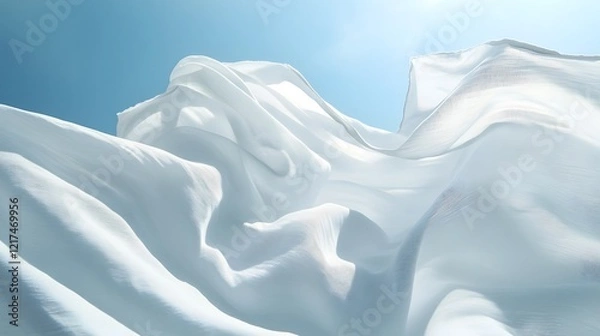Obraz Flowing White Sheets Drying in the Gentle Wind on a Sunny Day