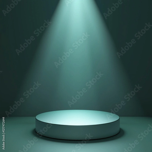 Fototapeta Spotlighted teal podium for product presentation with modern minimalist style