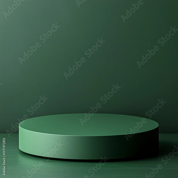 Fototapeta Green podium for product presentation with monochrome design theme
