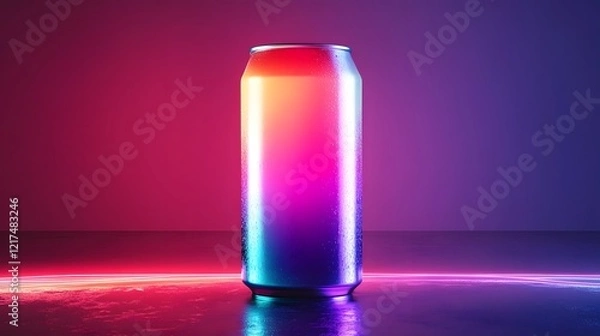 Fototapeta Vibrant Gradient Drink Can Glowing on Futuristic Neon Surface for Product Advertising