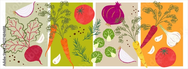 Obraz Beautiful Vegetable Posters Illustration set