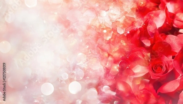 Fototapeta Red Rose Petals with Water Drops and Soft Bokeh Background
