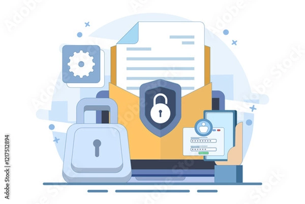 Fototapeta online cyber data security concept, Personal data and email security, internet security or information privacy. secure internet security system. flat vector illustration on background.