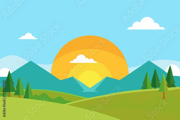 Fototapeta landscape with mountains and blue sky