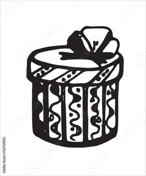 Fototapeta Party event staff doodle artistic, festive elements, cute objects, birthday decorations, simple doodles, gifts, black and white