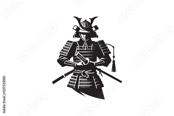 Obraz  black and white simple samurai warrior vector silhouette 