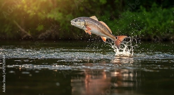 Obraz Redfish Leaping: A Dramatic Aquatic Scene in Warm Light