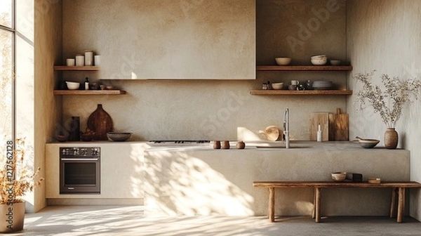 Obraz Minimalist Scandinavian kitchen, clean and inviting decor 