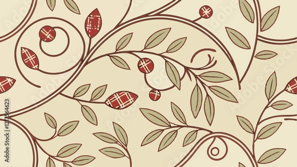 Obraz Vintage floral pattern with seamless rose and leaf design