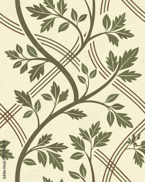 Fototapeta Vintage floral leaf vector pattern with seamless green spring texture