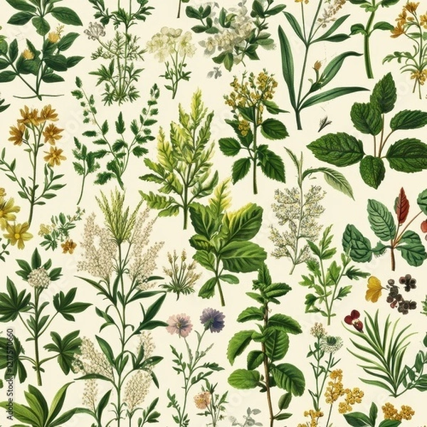 Obraz A Botanical Illustration Featuring Various Flowers And Plants