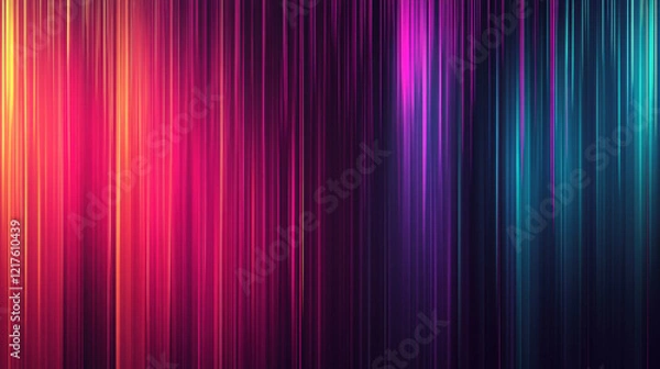 Fototapeta Vertical streaks of vibrant pink, purple, and blue light gradients on a dark background, forming a dynamic abstract design with smooth linear transitions and glowing intensity