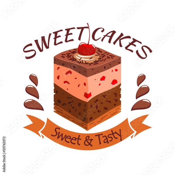 Fototapeta Sweet cake with berries. Bakery shop emblem