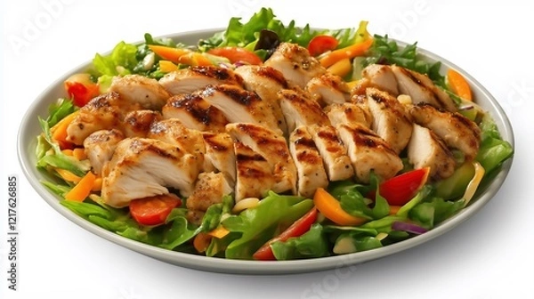Fototapeta chicken vegetable salad. salad with chicken. Ultra realistic. Photorealistic high resolution --ar 16:9 --relax --quality 0.5 --v 6.1 Job ID: fe4237cb-756b-4b9c-91cb-9becf61d23ed