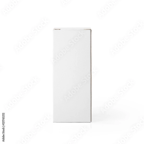 Fototapeta Blank White cardboard box front view isolated on white background. Packaging template mockup collection. With clipping Path included.