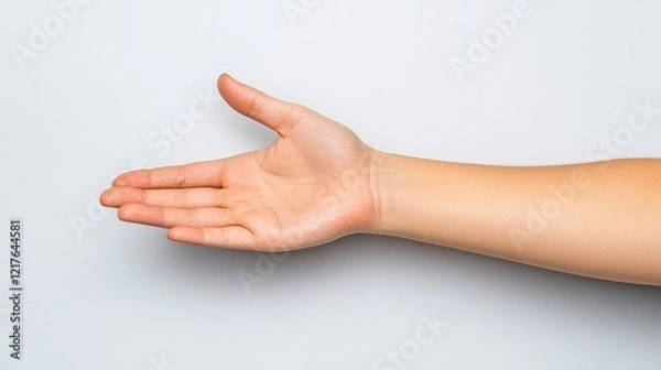Fototapeta Extended Hand With Subtle Skin Texture Against Light Gray Background