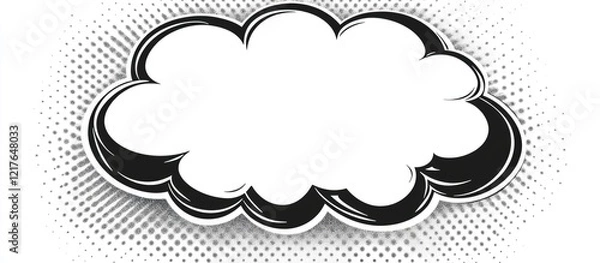 Obraz Pop art style blank comic book action word bubble with empty copyspace for text in black and white halftone design for creative use