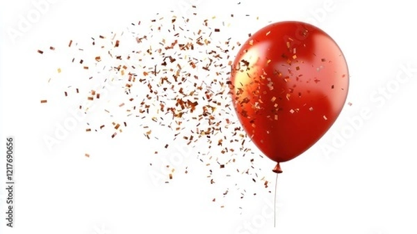Fototapeta A high-resolution bright red balloon with cascading copper confetti drifting in the air, isolated as PNG cutout on a transparent background with smooth, crisp edges.