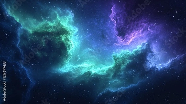 Fototapeta Stunning Aurora Borealis Displaying Cascading Green and Purple Lights Across a Starry Sky in a Magical Night Scene