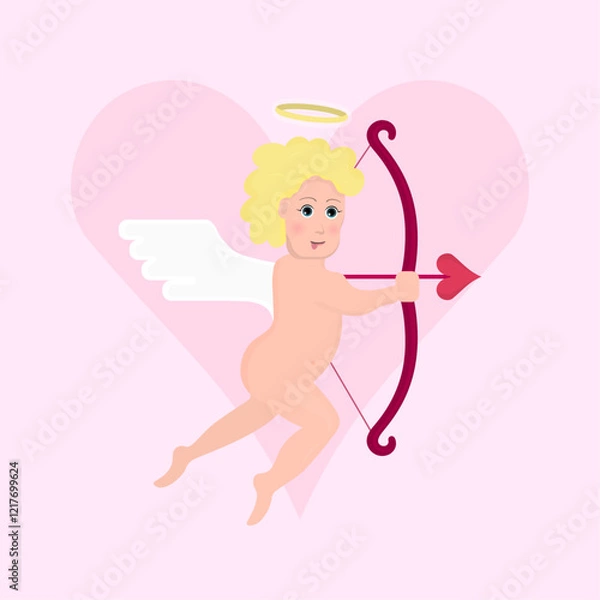 Fototapeta Detailed Cupid Vector Illustration with Heart Background – Valentine’s Day Romantic Design