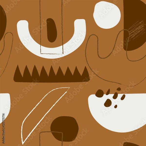 Obraz Seamless pattern with abstract organic and geometric shapes in earthy colors.Perfect for fabric design, packaging and branding projects, art prints, wallpaper and wrapping paper.