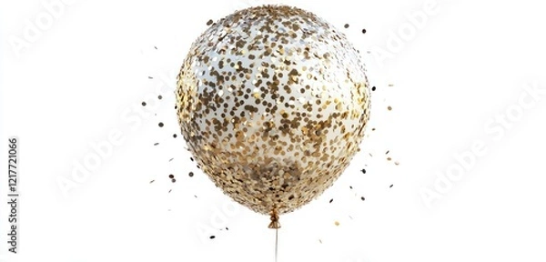 Obraz A high-resolution golden balloon with gold and silver confetti gently drifting through the air, isolated as PNG cutout on a transparent background with smooth, crisp edges.