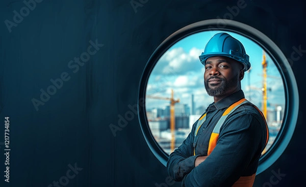 Obraz A worker in a helmet against the background of a construction site