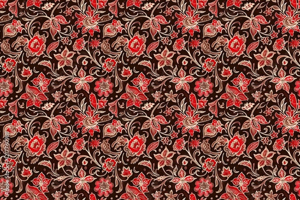 Obraz Seamless batik red and brown pattern