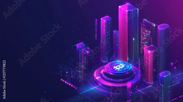 Fototapeta Cryptocurrency trading concept with digital coins, stock market charts, blockchain technology, financial graphs, online transactions, investment strategies