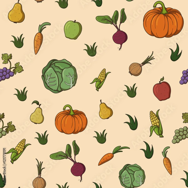 Fototapeta seamless pattern with different vegetables and fruits