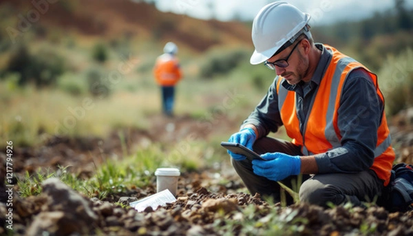 Fototapeta Environmental Scientist Utilizing Technology for Soil Analysis